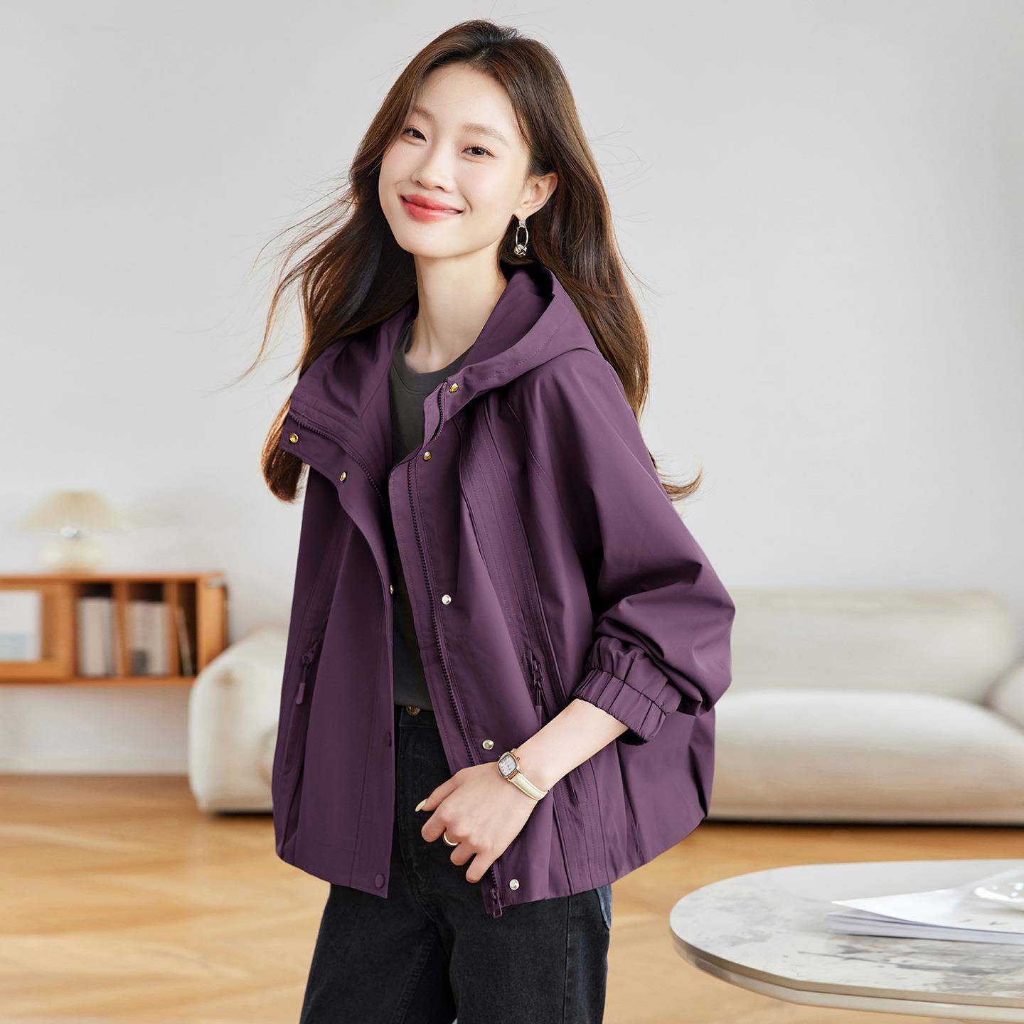 闲帽休闲连时尚外套女025秋季新款减龄漂亮工装休夹克 MZ68861M2Z