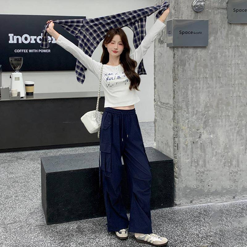 时尚套装05秋季新2衣款洋气长袖上CB8596-0格子腰2封阔腿裤三件套