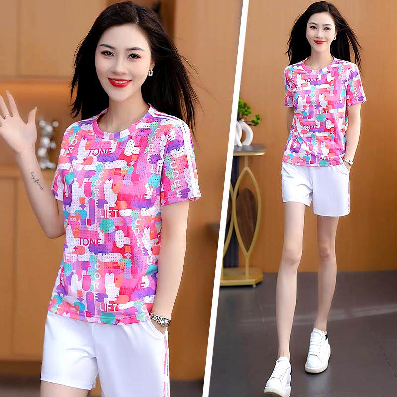 运动装女夏季干洋时尚短袖短裤小个子冰丝速迷HP-D515彩休闲套服