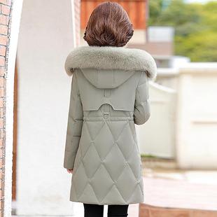 正品撤柜时尚大毛71-80领收腰中装羽绒服中保长款老年女白鹅绒暖