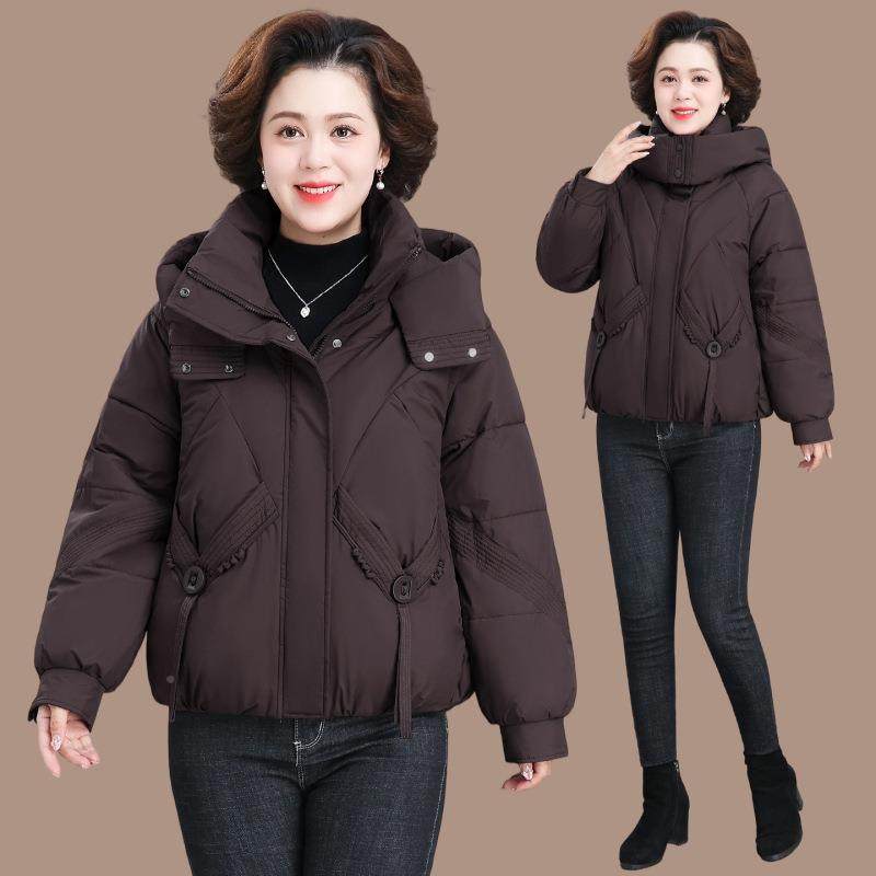 妈妈冬装品外套新款中老25-2512-牌年羽绒棉衣龄秋冬时女尚减连帽