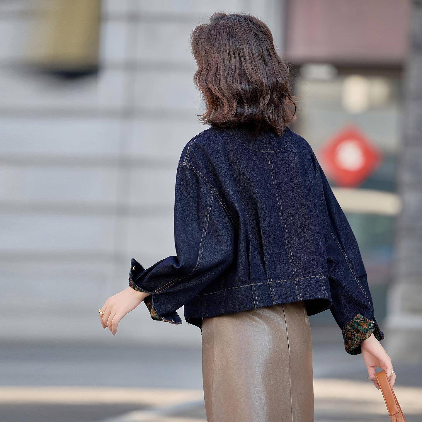 牛仔外女短个款小子秋季款时尚新气质翻领短款ZYI9067L拉链夹套克