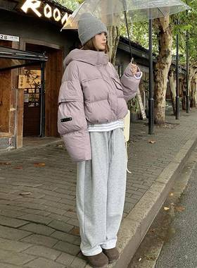 紫色2B2-96短款连面服绒服女冬包季加厚小个子帽白鸭绒高级感外羽