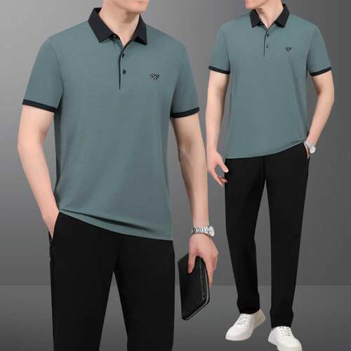 运动套装夏季冰薄款短男袖丝长裤两件套爸中老78992159年爸休闲宽