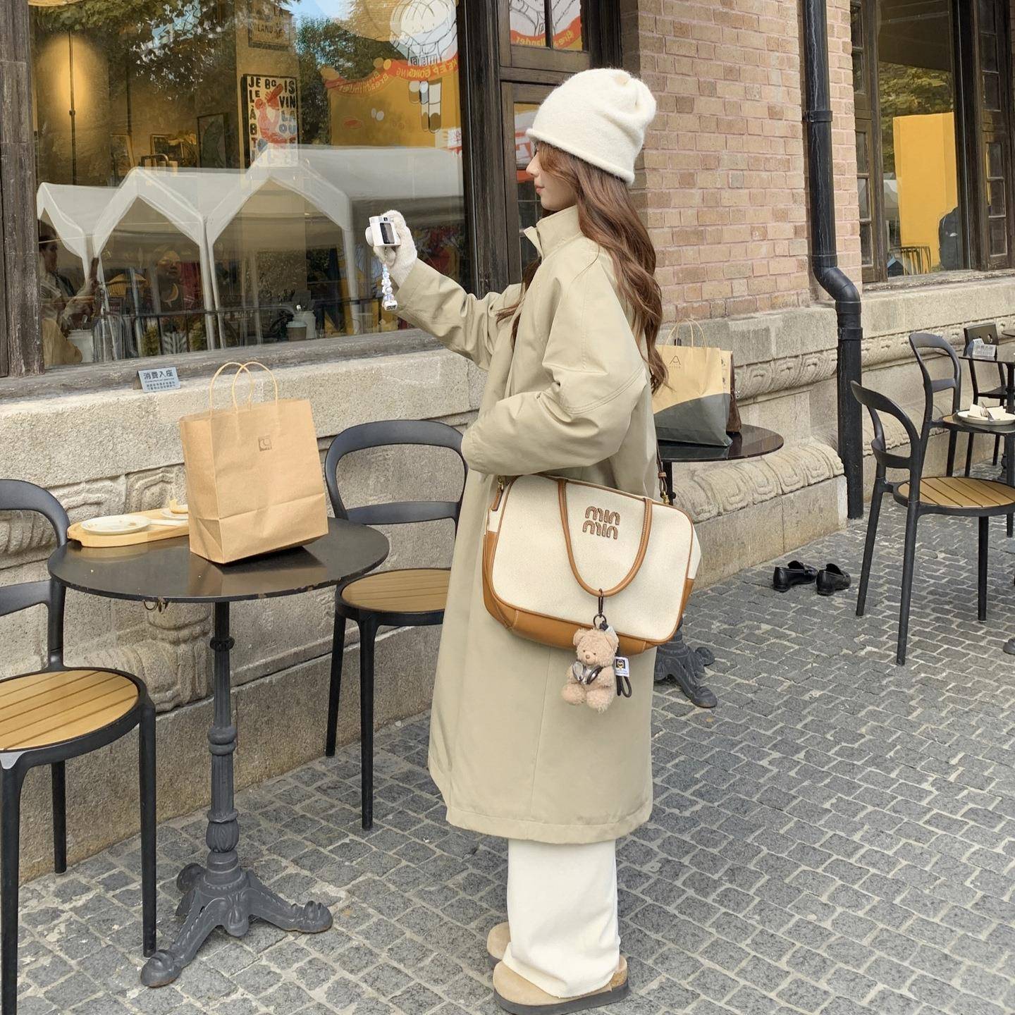 系宽松形风廓羽绒服外套衣女韩冬季c0-882卡其色中长款显瘦气质大