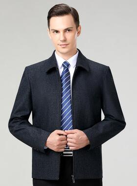 专秋柜男式夹克冬新中老年商217-J务休闲领翻茄克纯色款羊毛外套