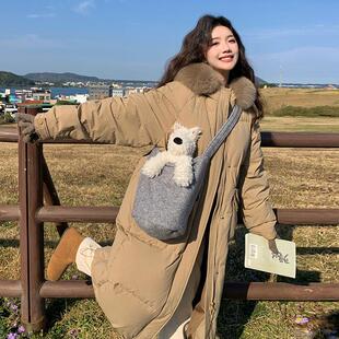 卡其色长羽白绒服中款冬季新款韩女版宽松面包服加厚鸭绒2C298W0