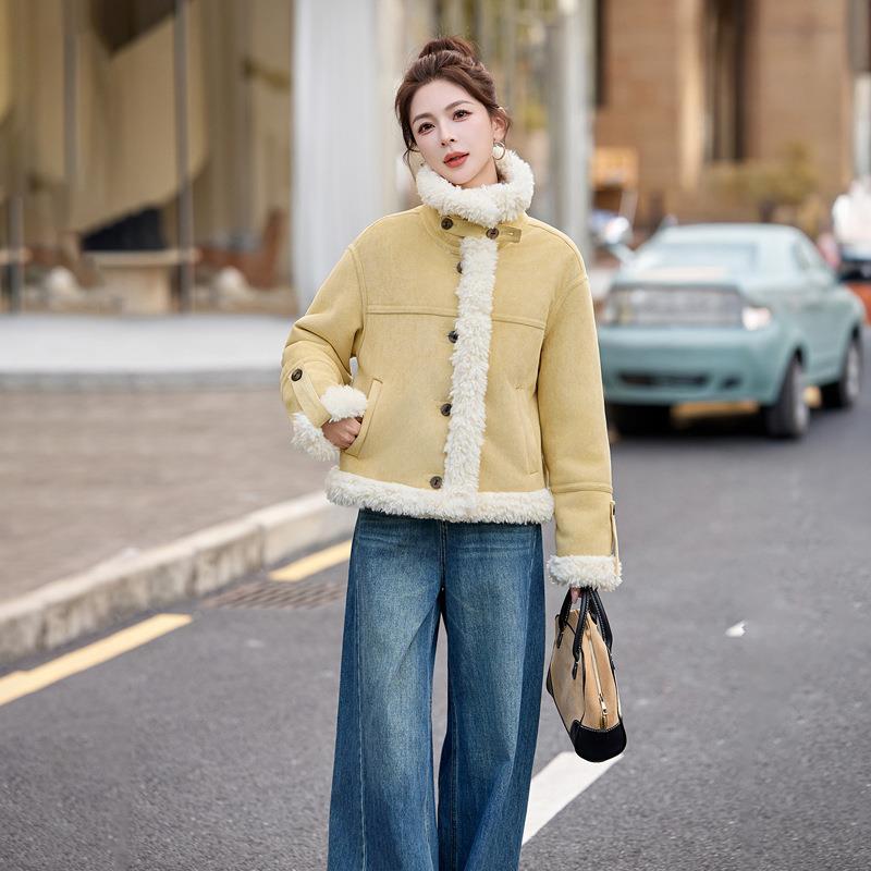 米色羊羔绒外套女冬韩柔慵懒黄风加厚小个温子显高ZWEI1071版棉衣