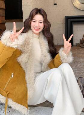 黄色仿皮C20-558毛体羔毛服外套棉冬一新款小个子短款洋气加绒棉