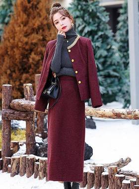 时尚装新款气质时尚圆领加棉小冬香风外裙套半两件套裙套 HMHM287