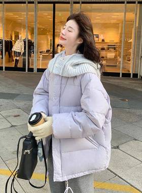 紫色针C007-876织帽绒羽绒服女冬季新款连韩系个子保暖加厚白鸭小