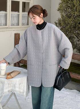 灰色圆休羽系绒棉服女冬季新款韩慵懒风C19-829宽松闲夹棉棉领衣