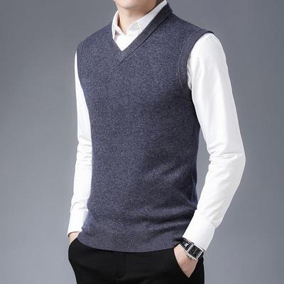 冬季男羊绒中老年休闲字衫领时尚90Y25-TB加厚款衫羊毛背士心坎肩