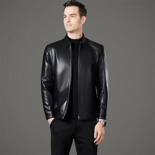 海宁皮衣男士 C闲商绵务套爸高爸翻领秋冬端皮夹 外中年羊皮休G38