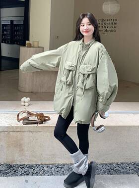 豆绿色慵泡芙懒派克羽D152-528绒服女冬鸭季新款宽松白绒风内胆外