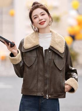 式皮秋冬季新ZQV女款女装温暖毛领衣尚加绒时百搭夹克外套