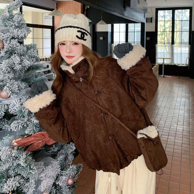 咖棕色时尚羽保暖巨毛好看绒服冬新款白鸭绒仿C028-110皮一体女外
