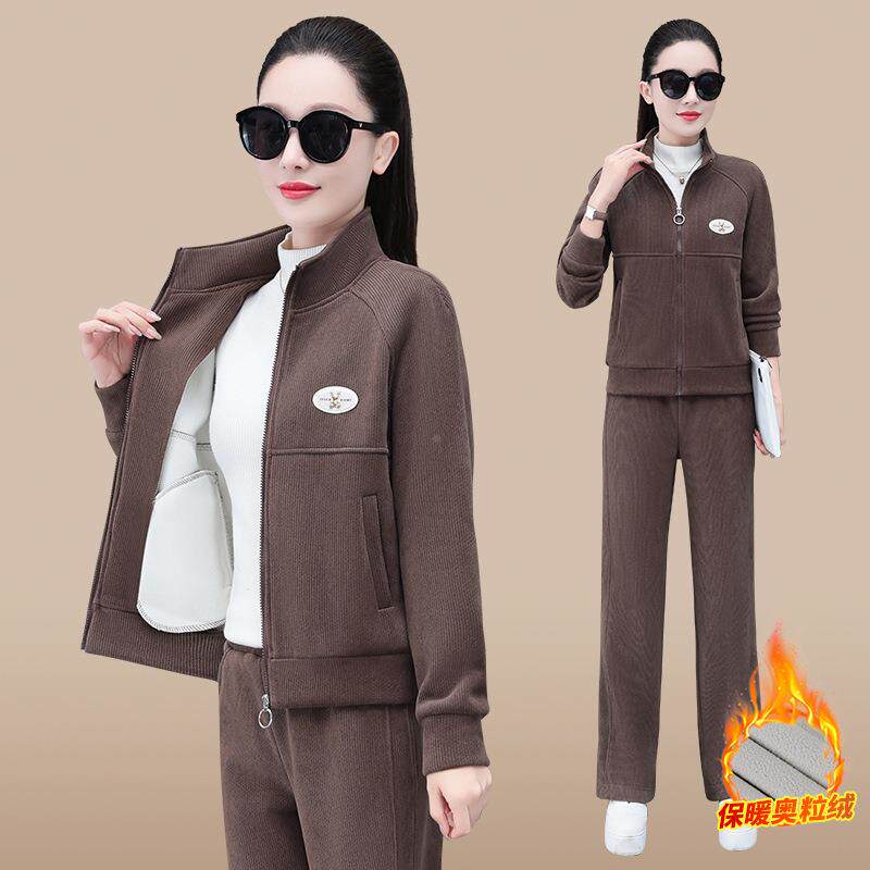 动套装女秋冬季装运新款年加厚休闲服大码加绒卫衣两女74174085冬