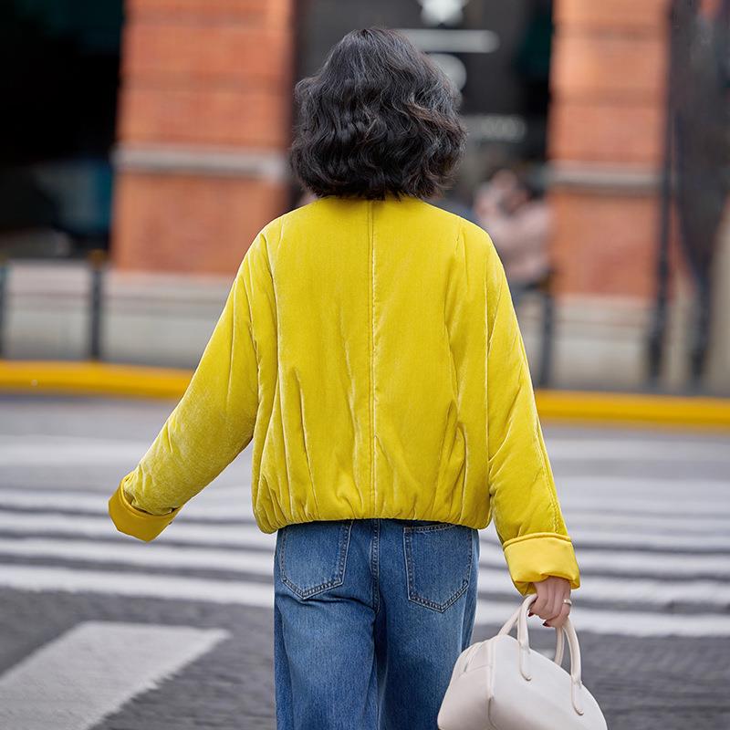 色服女新款美式宽松休闲设黄计感冬夹棉棒球服棉外套ZSHUI881丝绒