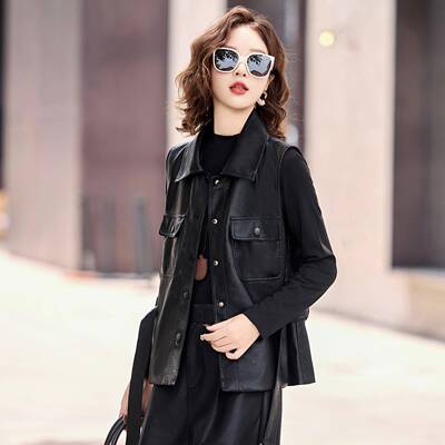 2025甲秋装新款古设计感皮马夹女复减龄百搭ZH2615-0帅气坎肩马套