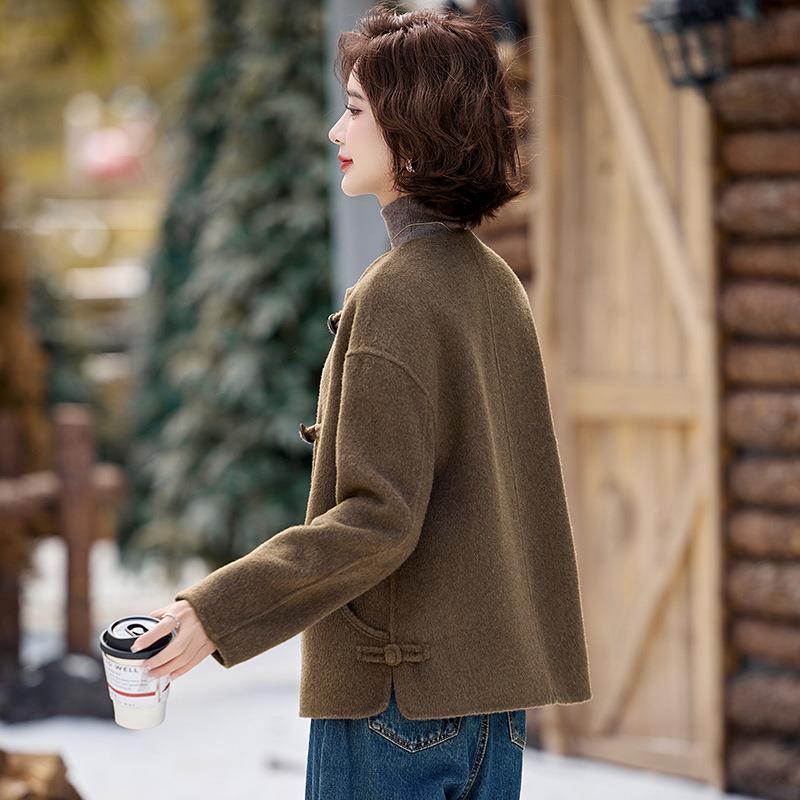 新款国风新今中式短款百搭3毛呢外套女冬年流行双面呢衣大YYX8630