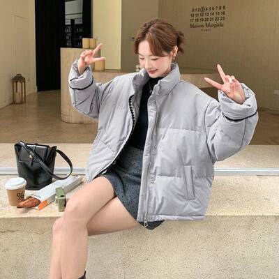 灰色韩系面立短款羽绒服新女C011-981冬季款小个子加厚保暖包领服