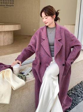 紫色高感面级羊绒大C095-916衣女长款冬季韩新款系双气质羊毛呢外