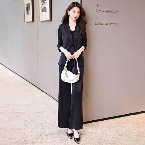 新中式HR86-1件套女夏季薄款款新复古气质西服装阔腿裤两套-