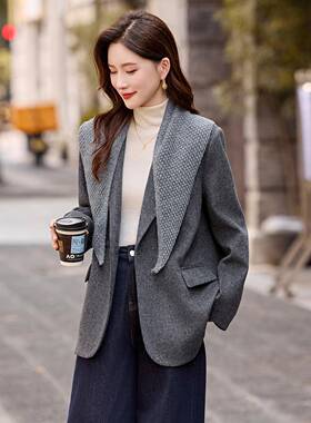 装轻熟约风灰色毛ZAI8125Q年呢西简外套女秋冬季新款短款显瘦洋气