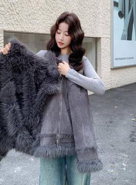 高感灰色仿皮毛一体棉服外c129-267级套女的冬短季新款好看小个子