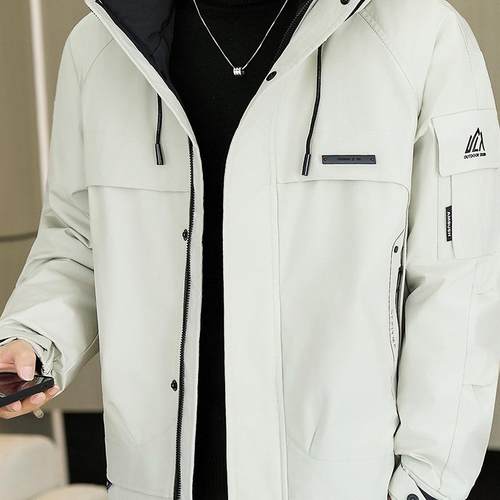 年加厚保暖加羽绒98605694服男款冬季纹理色连帽拼痞短帅厚外套男