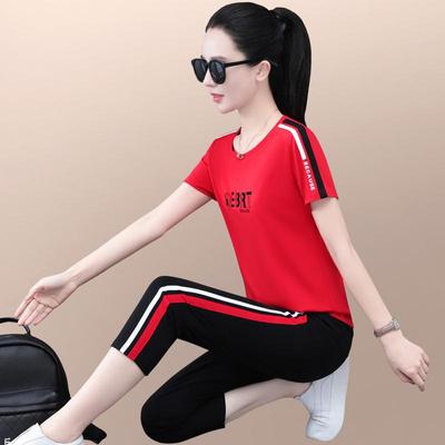 新运士动套装女款季短袖QES5190七分裤冰丝薄款女休闲跑夏步服两