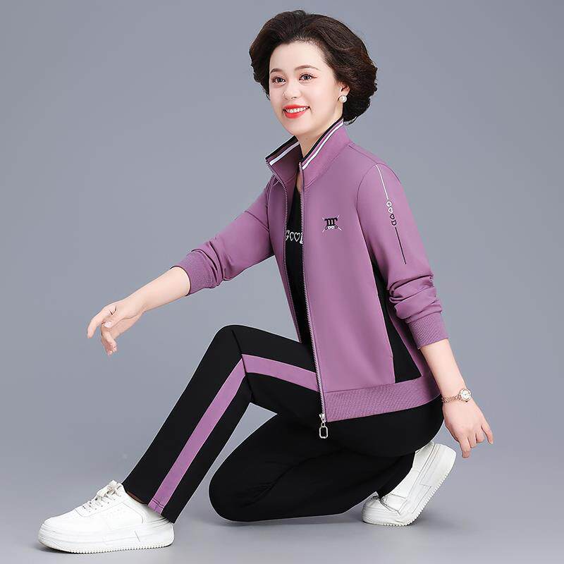 中年妈妈秋装运动款套装新洋气休码闲中年女装春82145784秋外套大