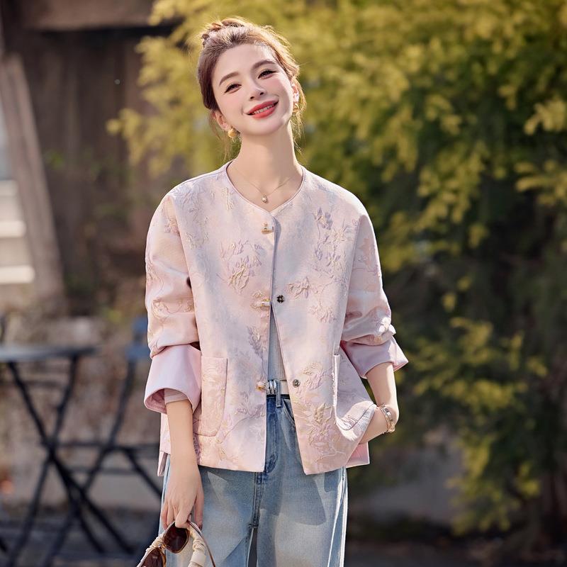 新式国风提外套女2个025秋季新款高级感复花古短中款小子上衣E9E9