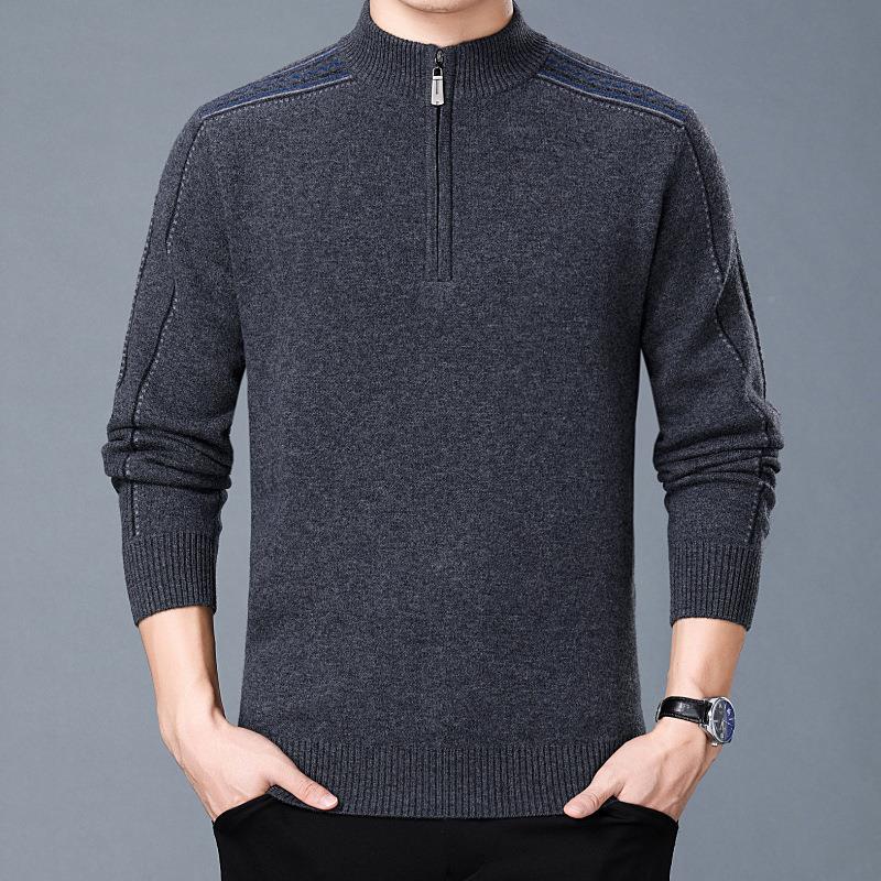品牌男毛衣冬新链款羊毛衫拉半高中909-T年加厚男装保暖针织衫领