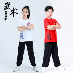 纯棉 儿童武术练功服太极拳击演出服短袖 小学生练武服武馆训练服装