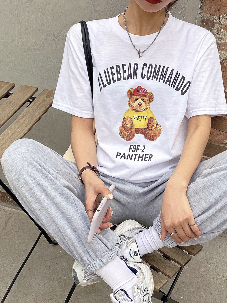 Real price versatile comfortable cute bear print short sleeve T-shirt