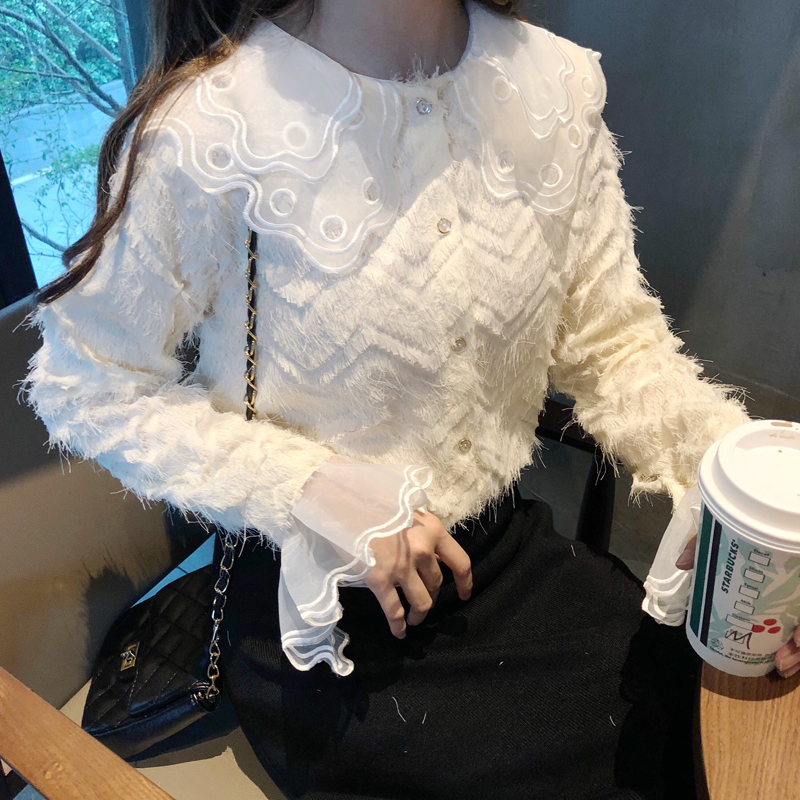 Real price baby collar fringed sweater shirt