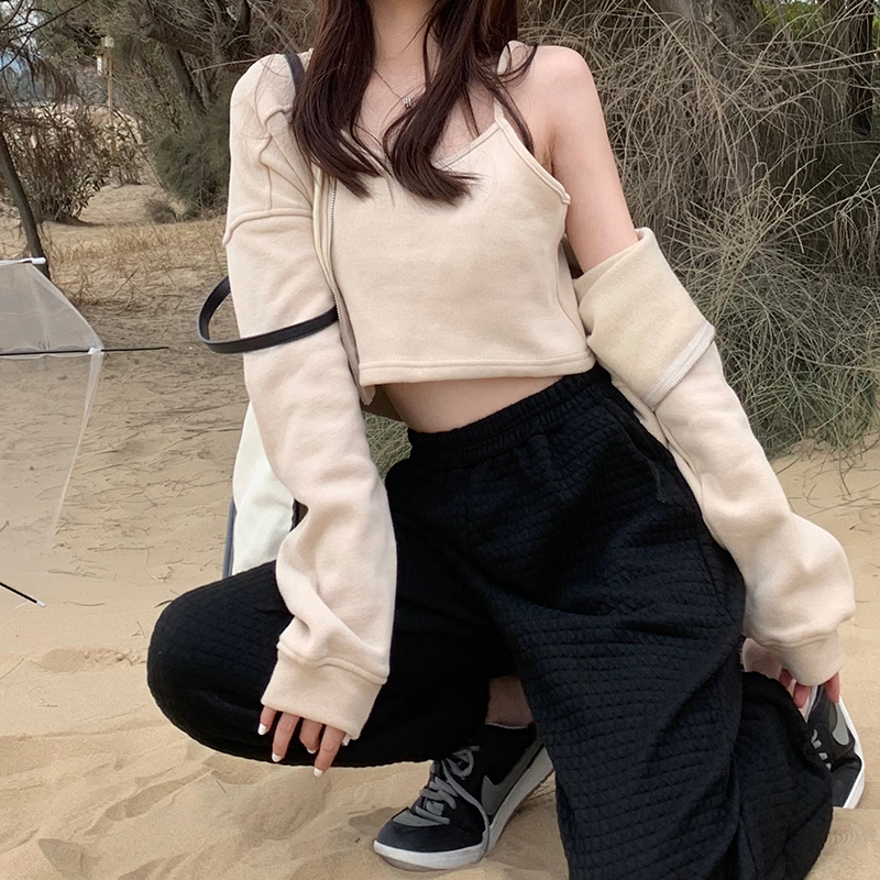 Real price short suspender vest hooded zipper fleece sweater coat waffle sports pants