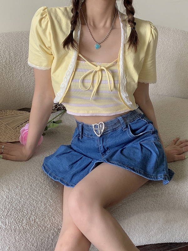 Two piece goose yellow retro Y2K LACE SLING