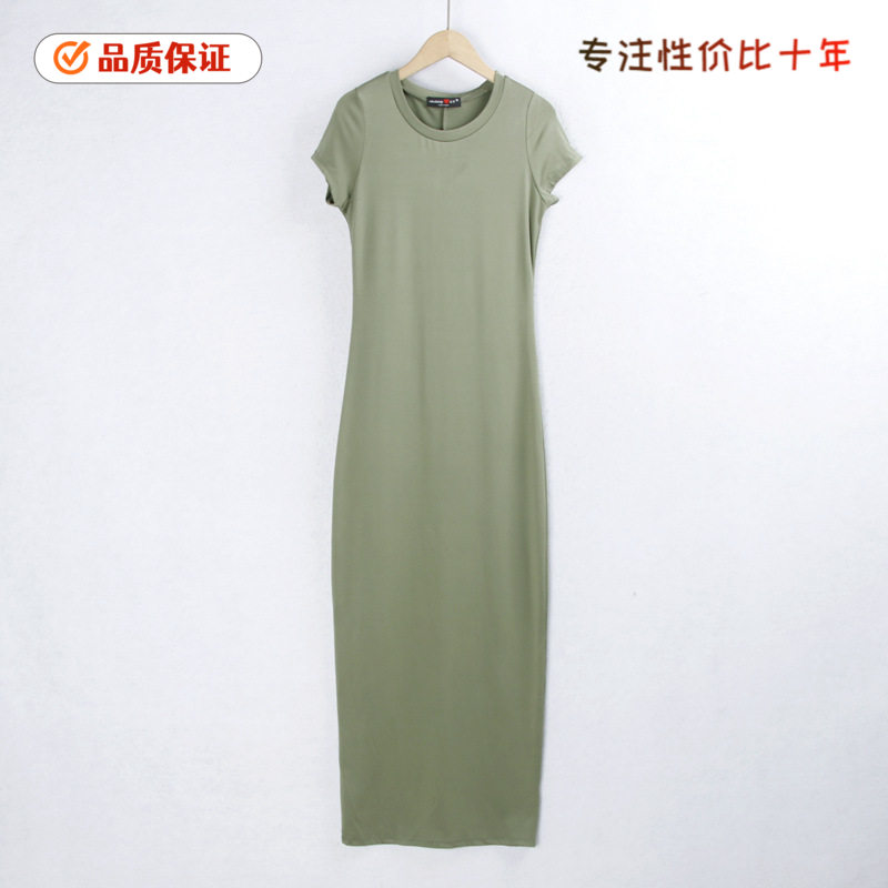 1347长裙 夏季圆领高弹力显连衣裙