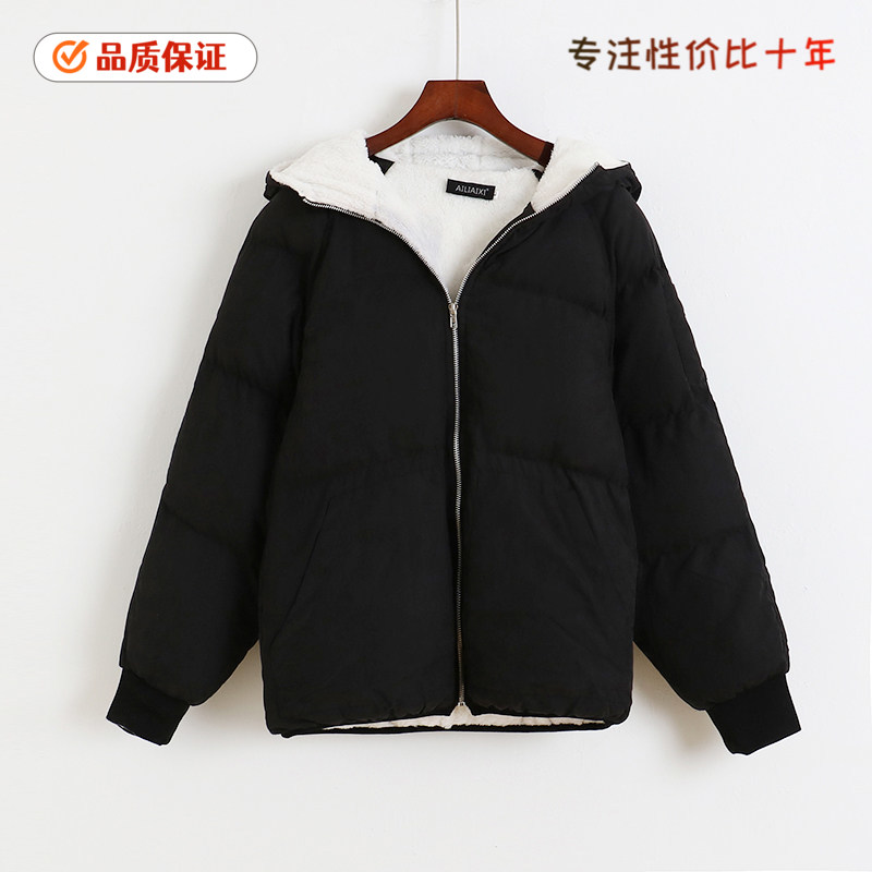 770羽绒棉加绒面包服 连帽加厚蝙蝠宽松刺绣保暖棉衣外套小鱼儿