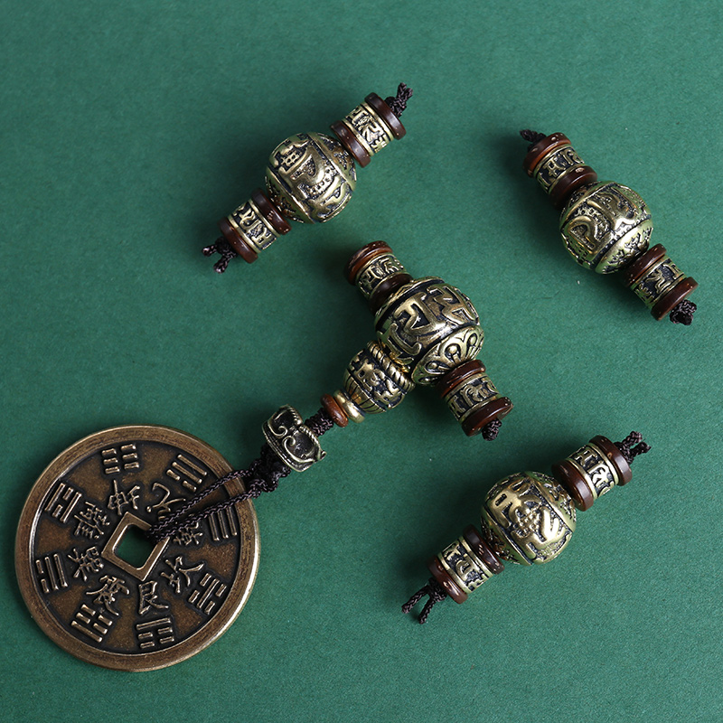 纯铜文玩配饰套装金刚星月百香籽菩提手串三通佛头套餐黄铜不掉色