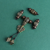 纯铜文玩配饰套装 金刚星月百香籽菩提手串三通佛头套餐黄铜不掉色