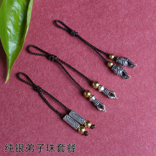 金刚杵弟子珠文玩佛珠收尾配件尾珠海螺直管隔珠配饰 S925纯银藏式