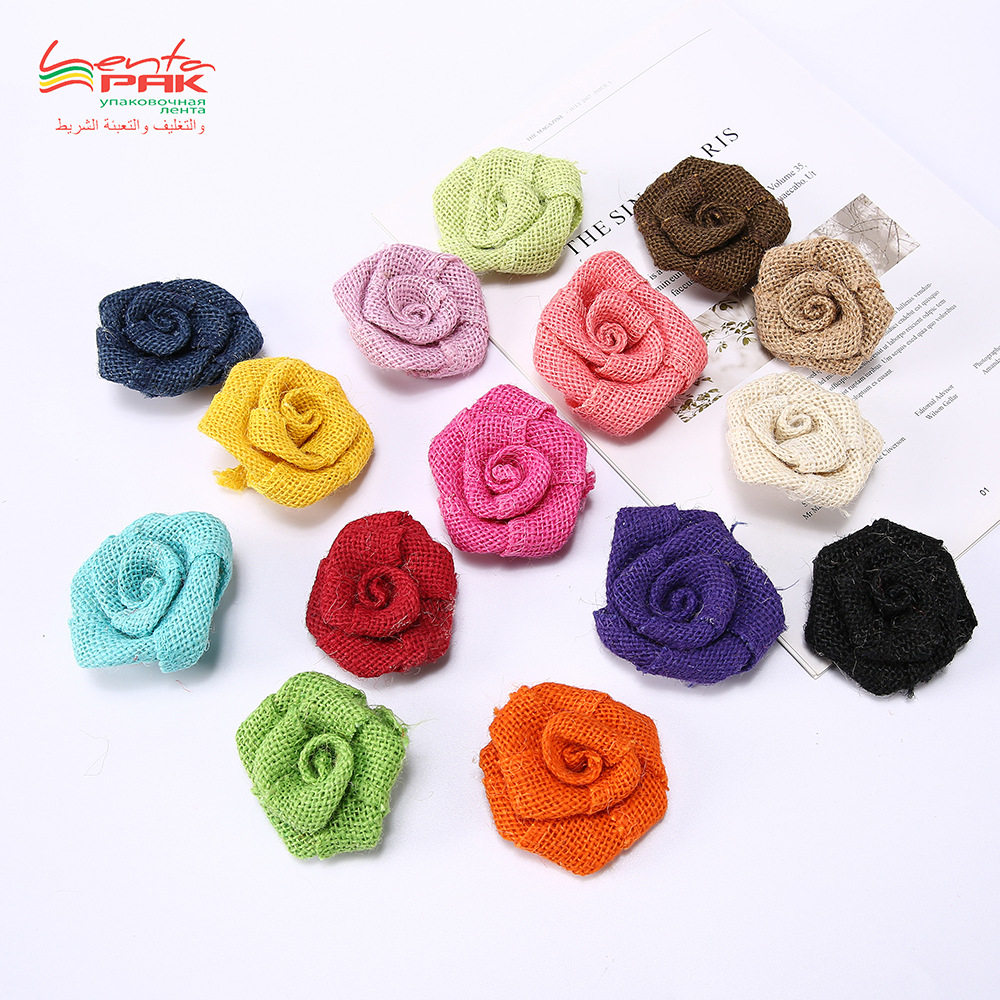 麻布玫瑰花7厘米直径玫瑰花服装鞋帽装饰黄麻布玫瑰花50个玫瑰花