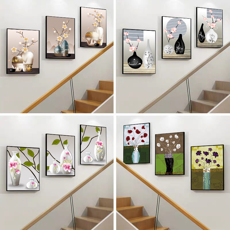 楼梯口装饰画花瓶过道装饰画中式
