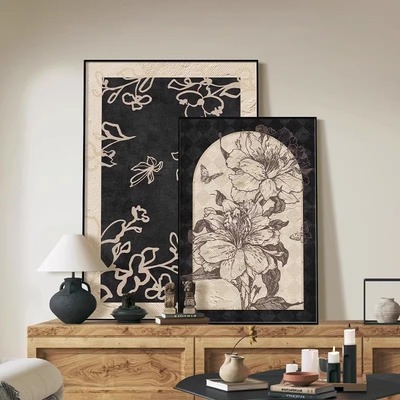 中古风餐厅装饰画法式客厅背景墙挂画高级感桌面餐厅玄关摆件壁画