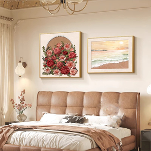 法式中古风卧室床头背景墙装饰画奶油风客厅餐厅挂画玫瑰花卉壁画