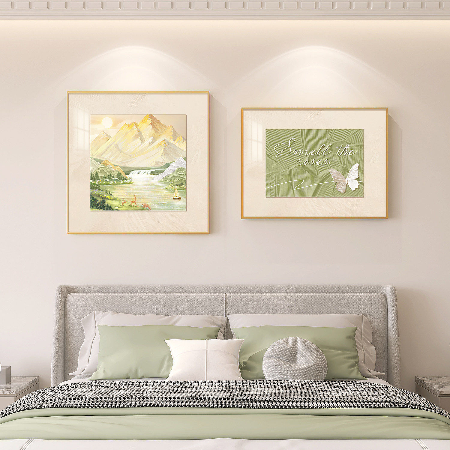 现代简约卧室床头装饰画轻奢高级感餐厅挂画主卧房间背景墙面壁画